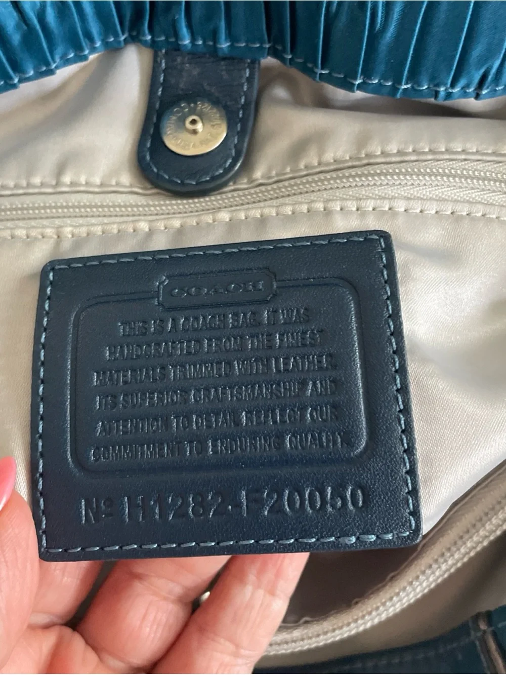 Coach Ashley Ocean Blue Pleated Tote satchel with Leather Trim